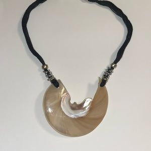 Vintage Mother of Pearl Abalone Pendant on Black Silk Cord